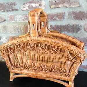 Vintage Wicker Basket for Magazines Sewing Projects 16"x15"x8"